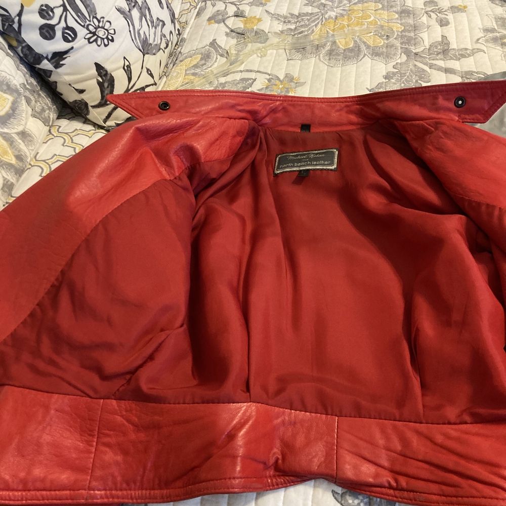 North Beach Leather Red Asymmetrical Moto Jacket And Pants Set - Picture 2 of 7